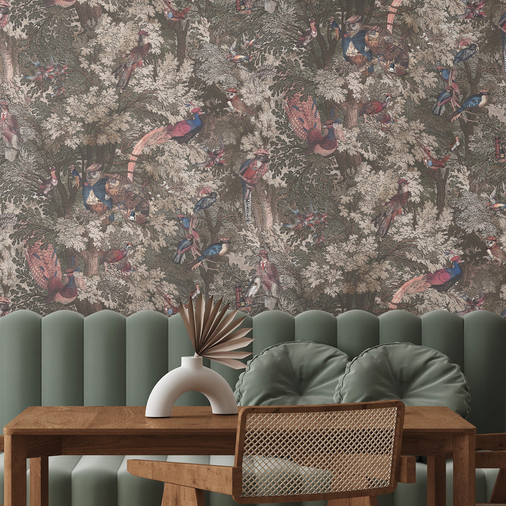 Brand McKenzie Gentlemen Birds Wallpaper - Oak - Image 2