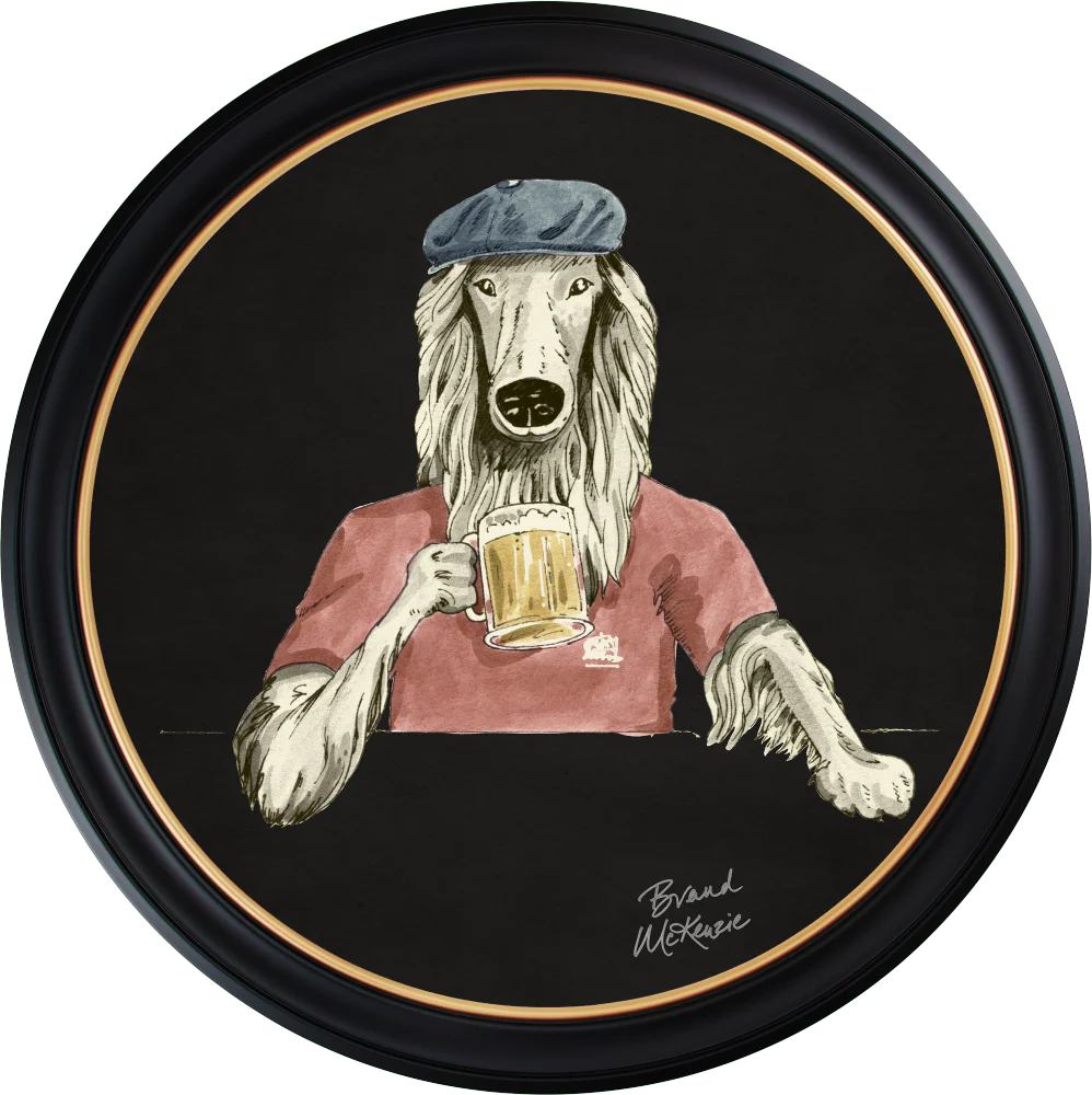 Brand McKenzie Happy Hour Bruce Framed Round Art Print with Charcoal Black Background - Image 13