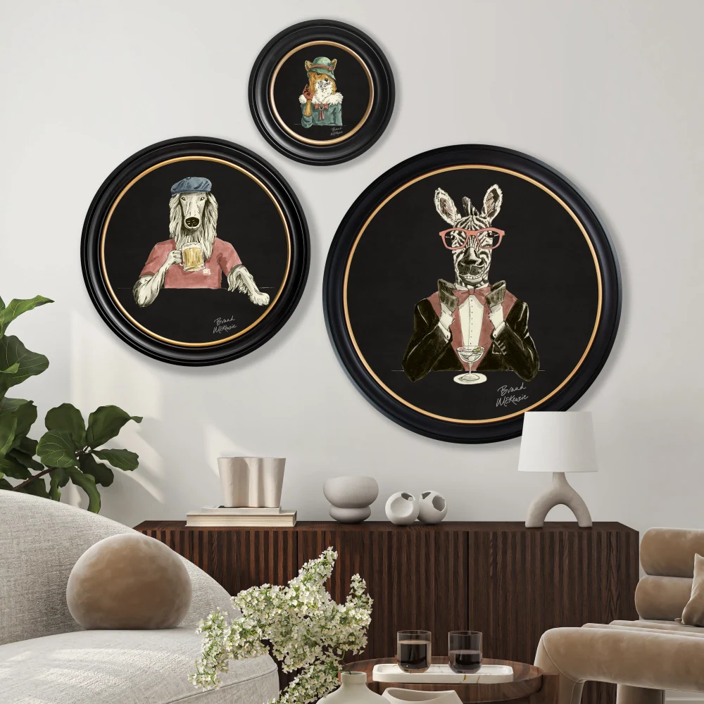 Brand McKenzie Happy Hour Bruce Framed Round Art Print with Charcoal Black Background - Image 6