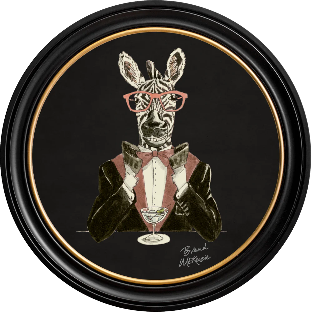 Brand McKenzie Happy Hour Marty Framed Round Art Print with Charcoal Black Background - Image 10