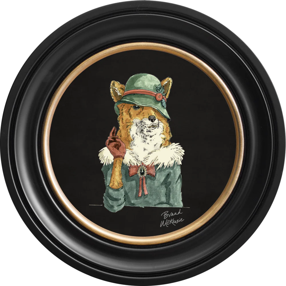 Brand McKenzie Happy Hour Vixen Framed Round Art Print with Charcoal Black Background - Image 3