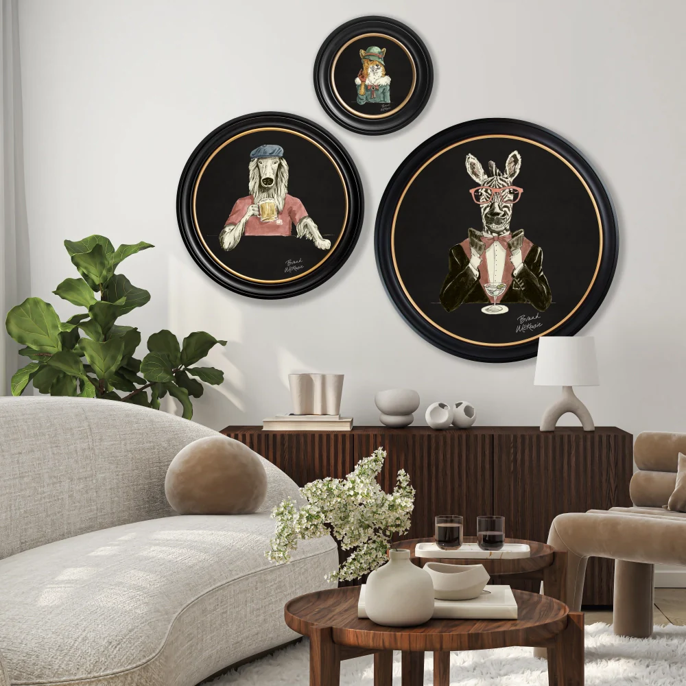 Brand McKenzie Happy Hour Vixen Framed Round Art Print with Charcoal Black Background - Image 6