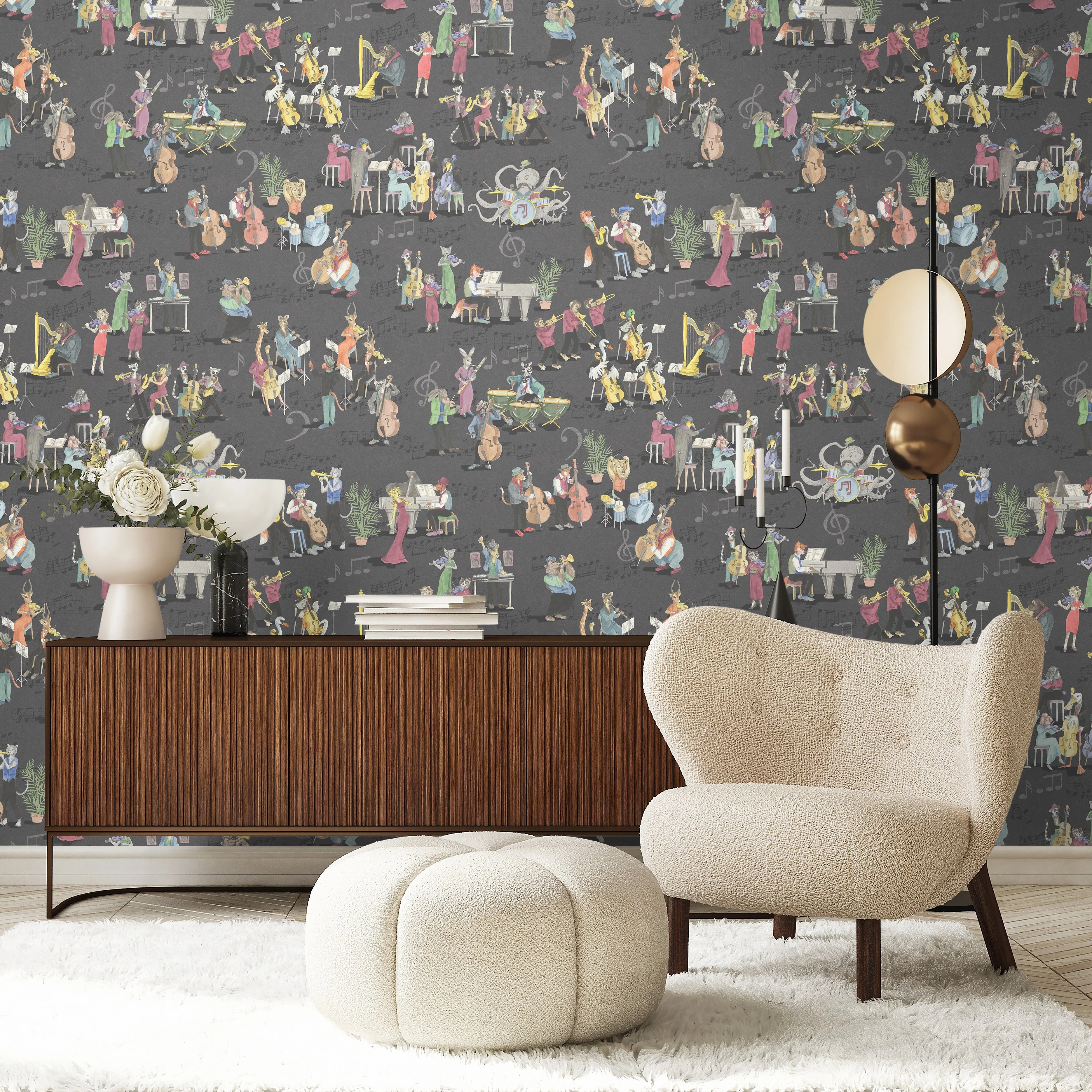Brand McKenzie Instrumental Charcoal Wallpaper - Image 2