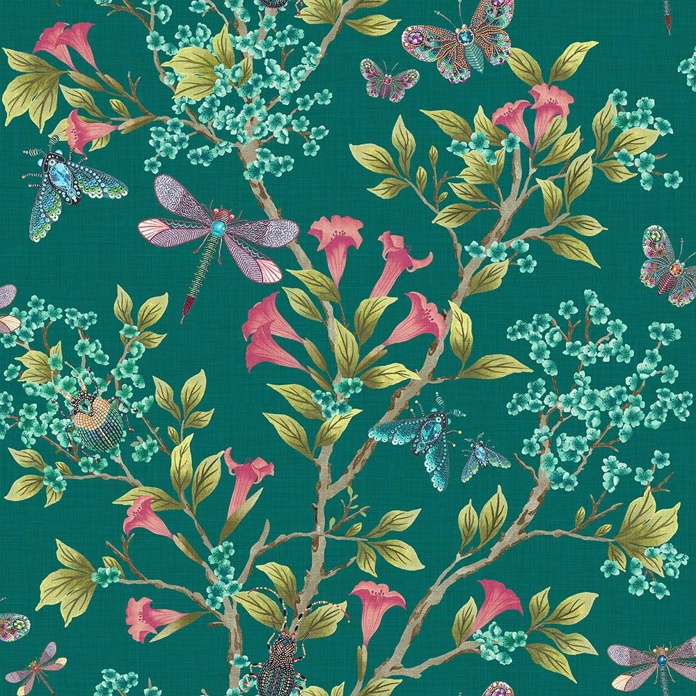 Brand McKenzie Jewel A Flutter Teal & Coral Wallpaper