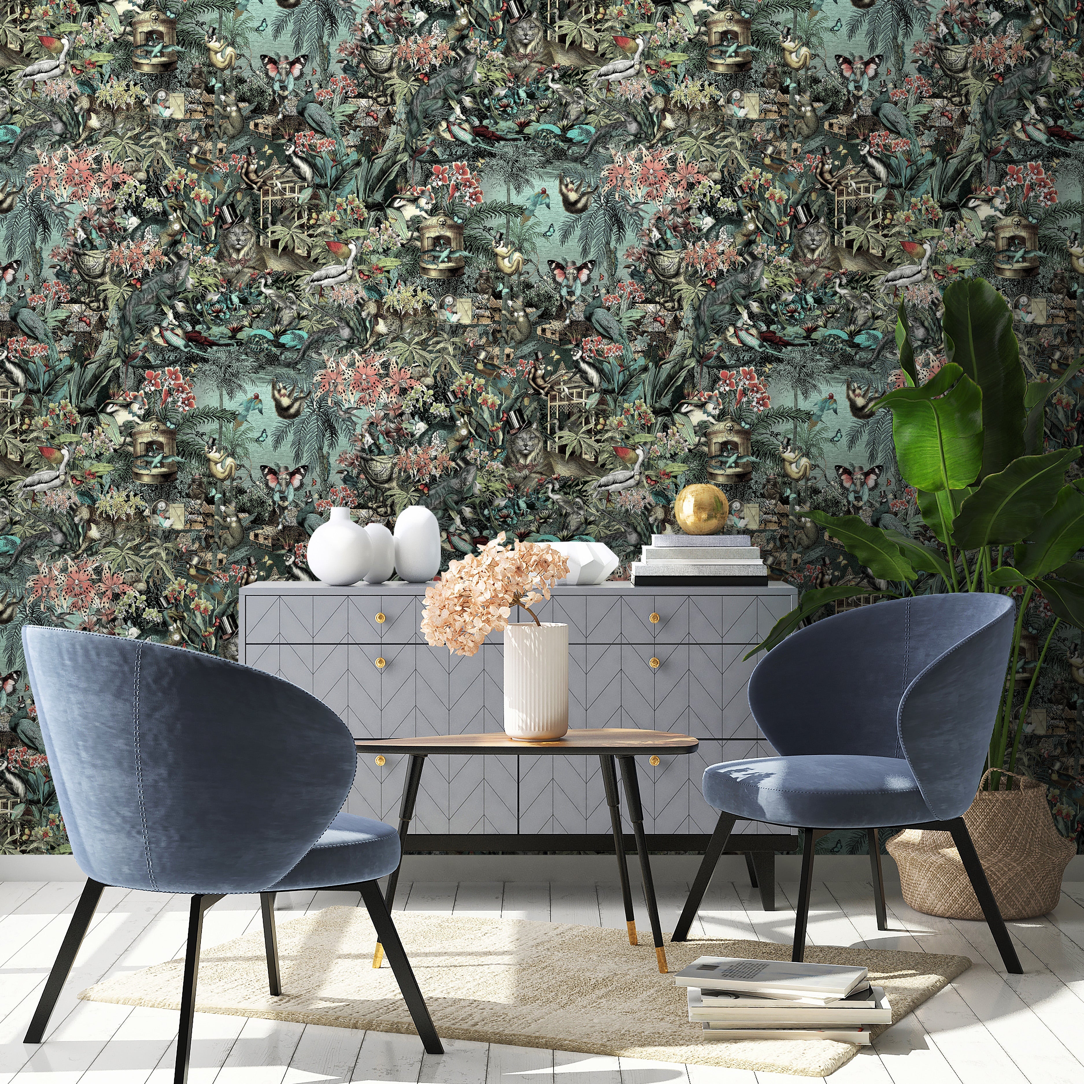 Brand McKenzie Jungle Life Aquamarine & Coral Wallpaper - Image 2