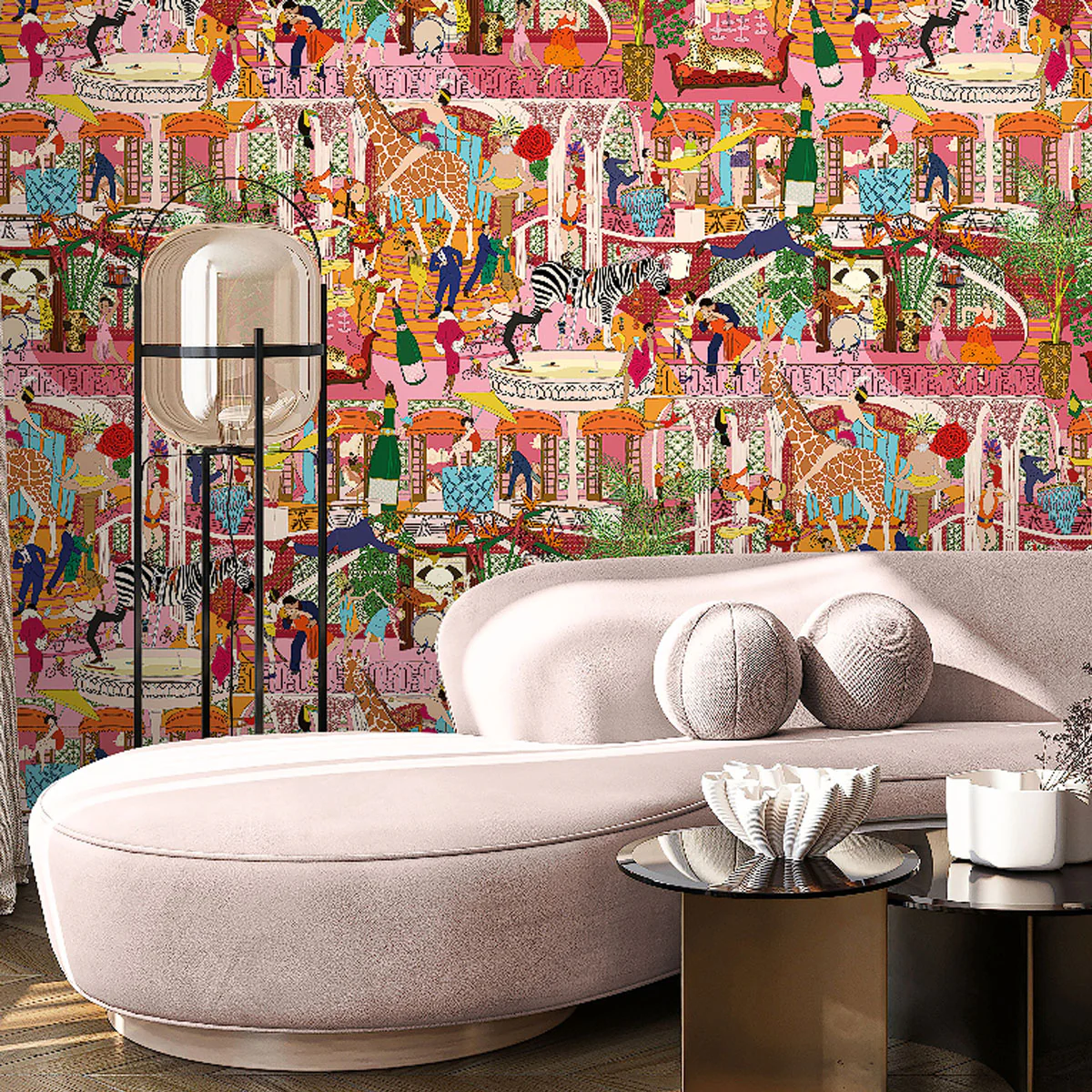 Brand McKenzie Mayhem Mansion Wallpaper - Pumpkin Pink - Image 3