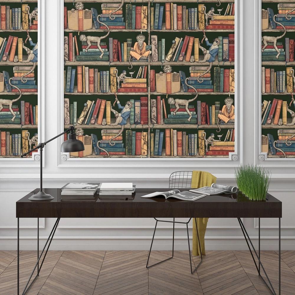Brand McKenzie Monkey Library Traditional Green Wallpaper - Image 2