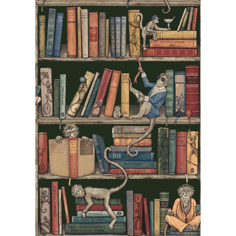 Brand McKenzie Monkey Library Traditional Green Wallpaper - Image 3