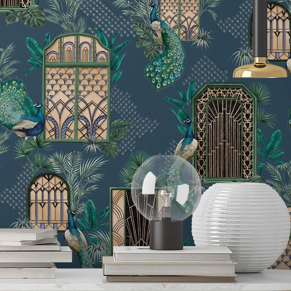 Brand McKenzie Peacock Manor Indigo Wallpaper - Image 2