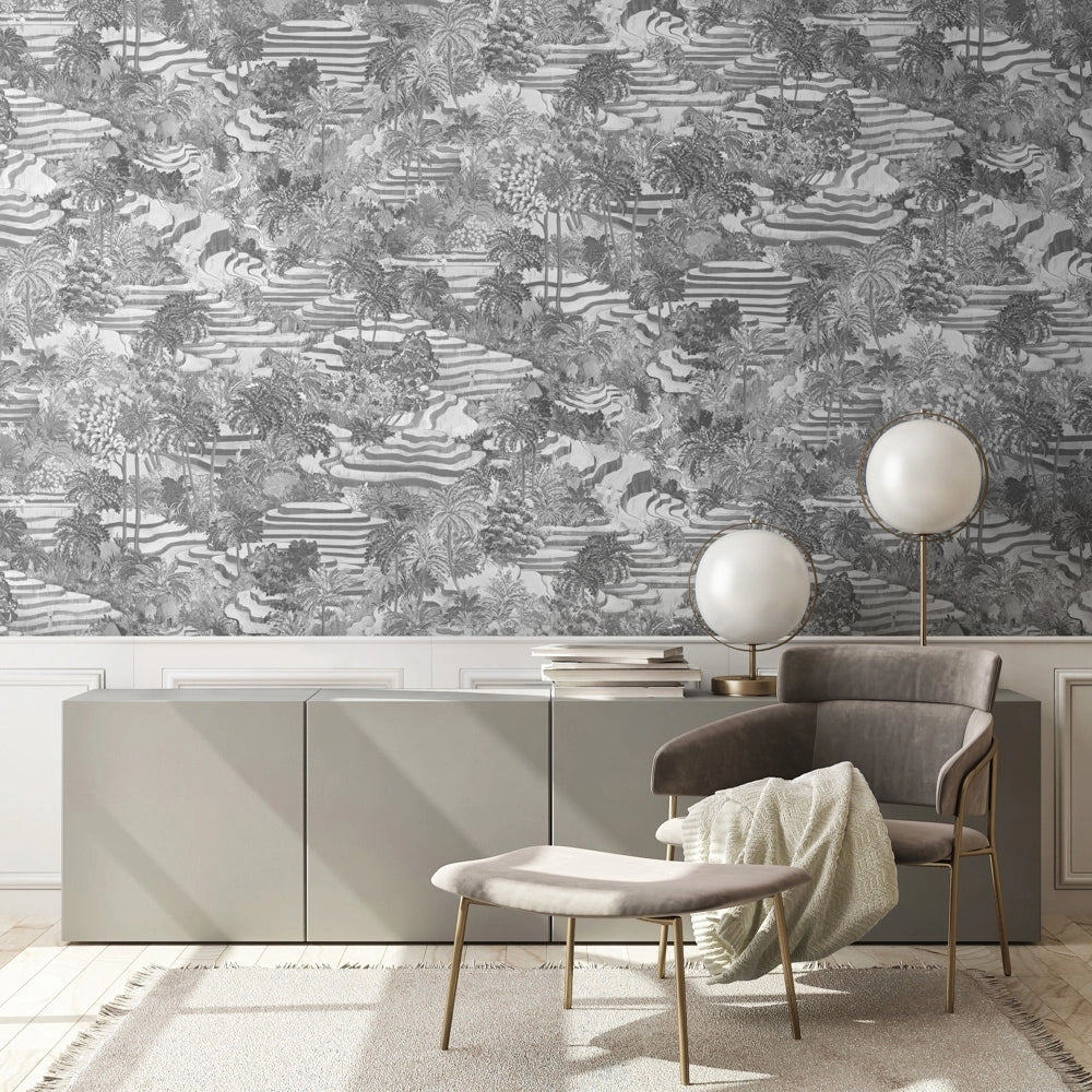Brand McKenzie Rice Terrace Max A & B Rolls Black & White Wallpaper - Image 2