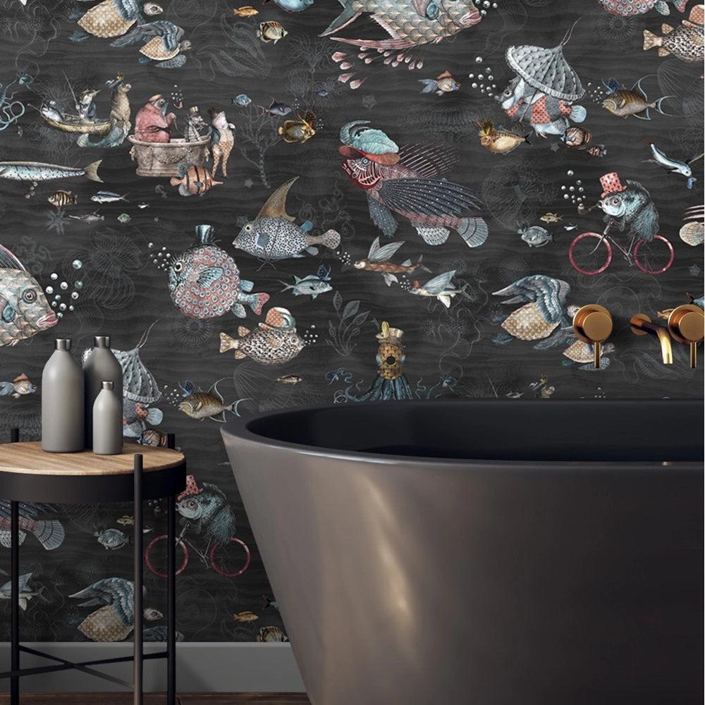 Brand McKenzie Sea Life Charcoal & Pink Wallpaper - Image 2
