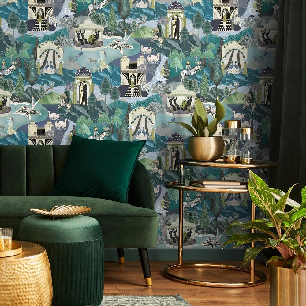 Brand McKenzie The Art Deco Hills Teal & Copper Wallpaper - Image 2