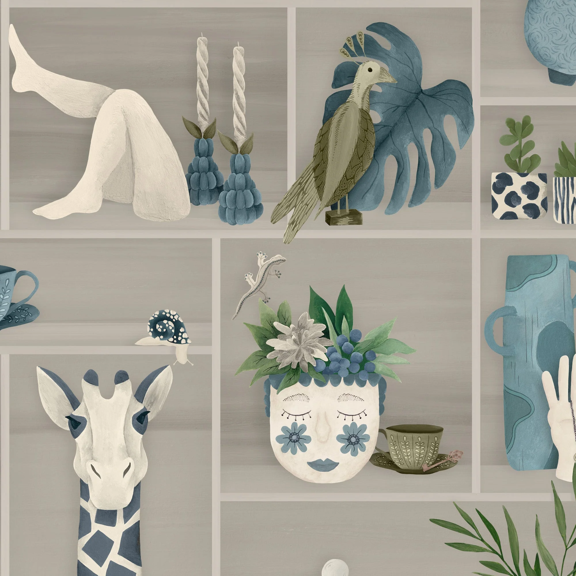 Brand McKenzie The Cabinet Wallpaper - Slate Blue
