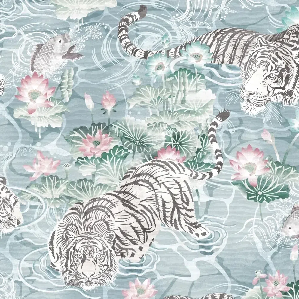 Brand McKenzie Tiger Lily Arctic Blue & Pink Wallpaper