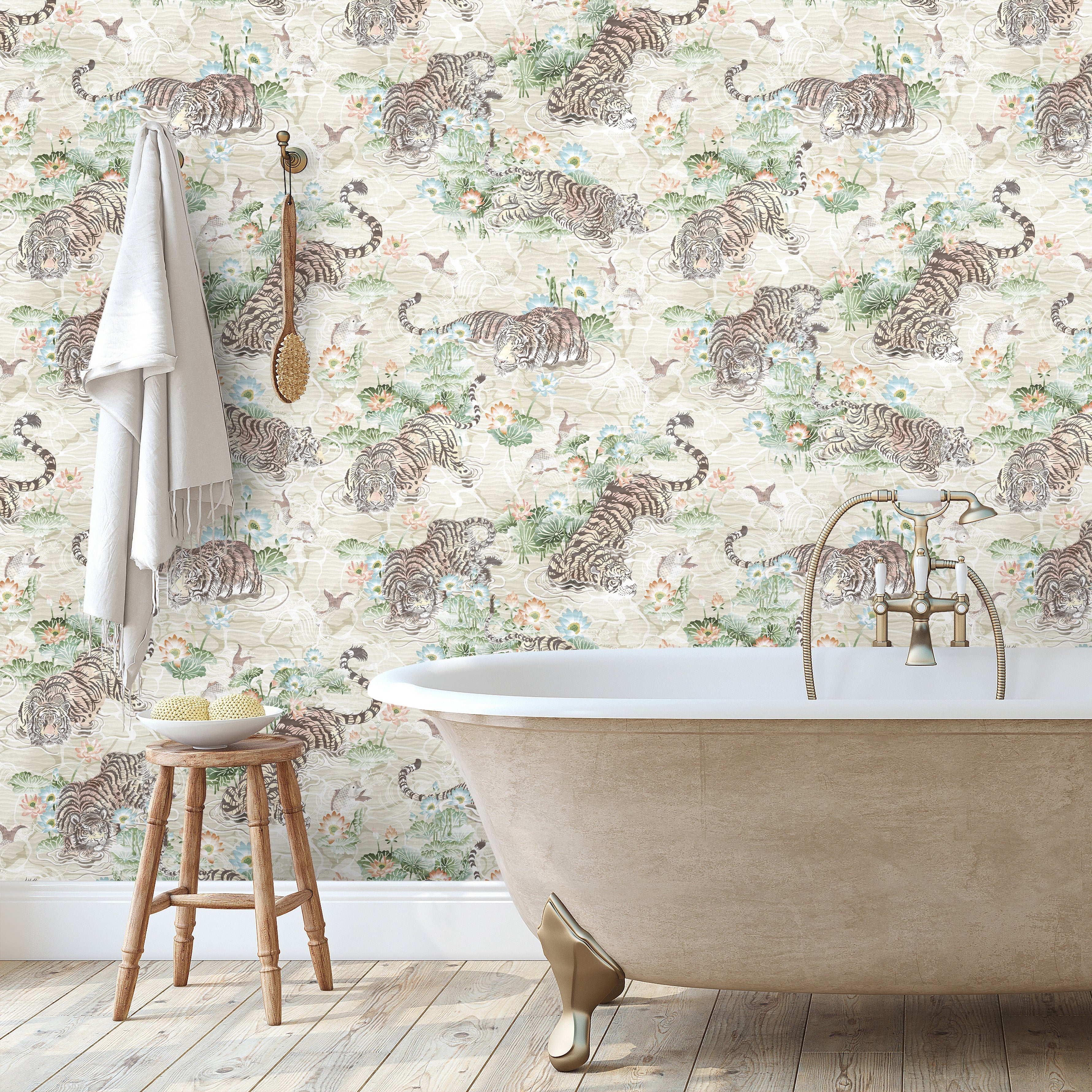 Brand McKenzie Tiger Lily Linen & Green Wallpaper - Image 2
