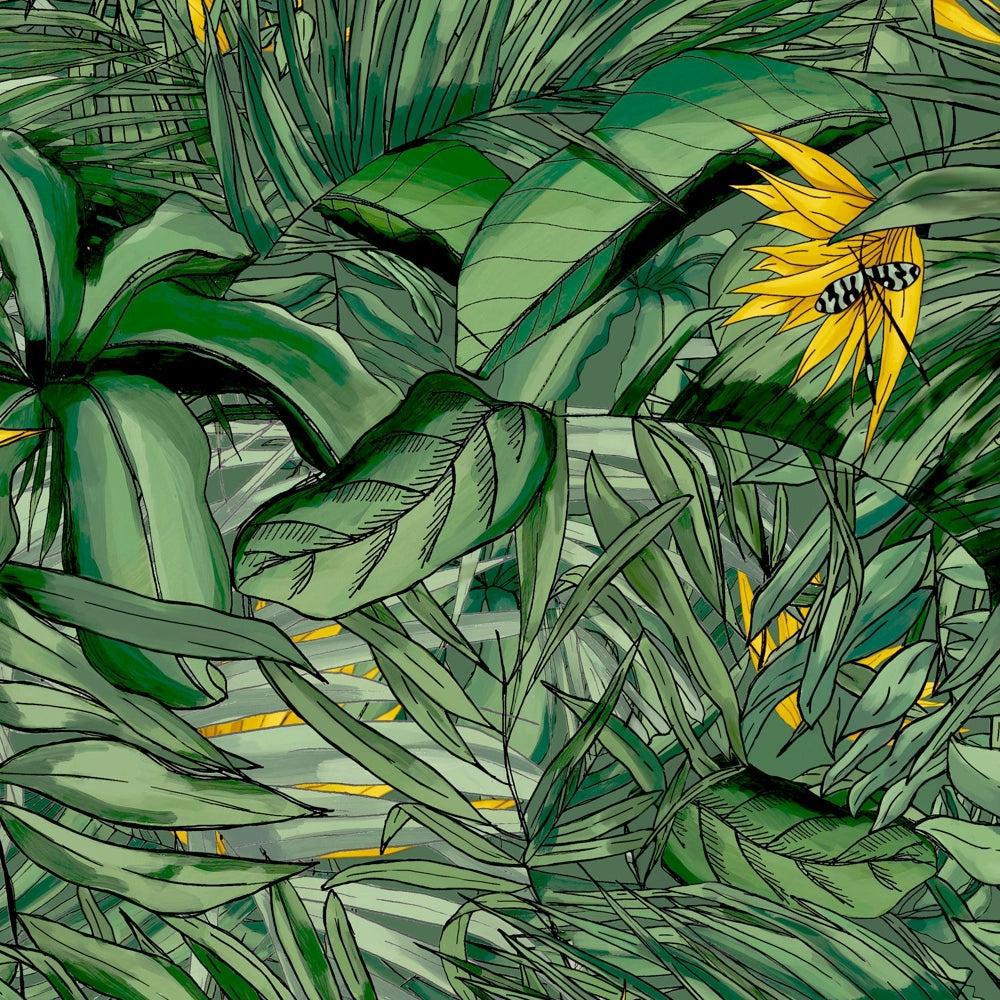 Brand McKenzie Tropical Forest Dark Green & Yellow Wallpaper