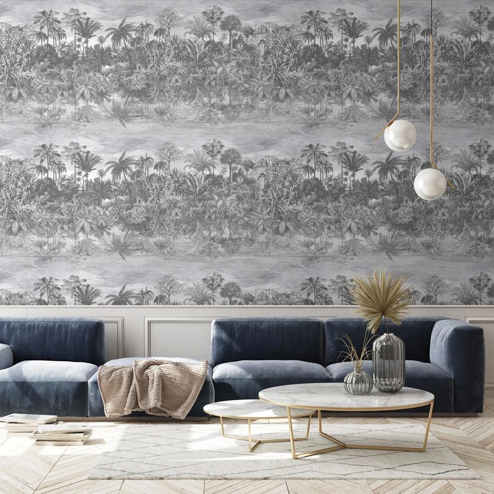 Brand McKenzie Tropical Reflections A & B Rolls Black & White Wallpaper - Image 2