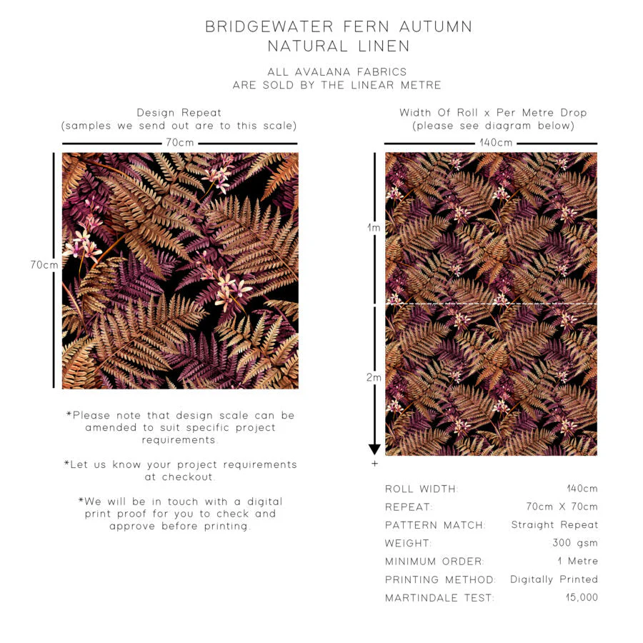 Avalana Bridgewater Fern Autumn Natural Linen Fabric - Image 2