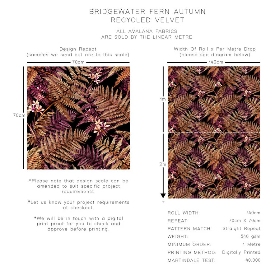 Avalana Bridgewater Fern Autumn Recycled Velvet Fabric - Image 2