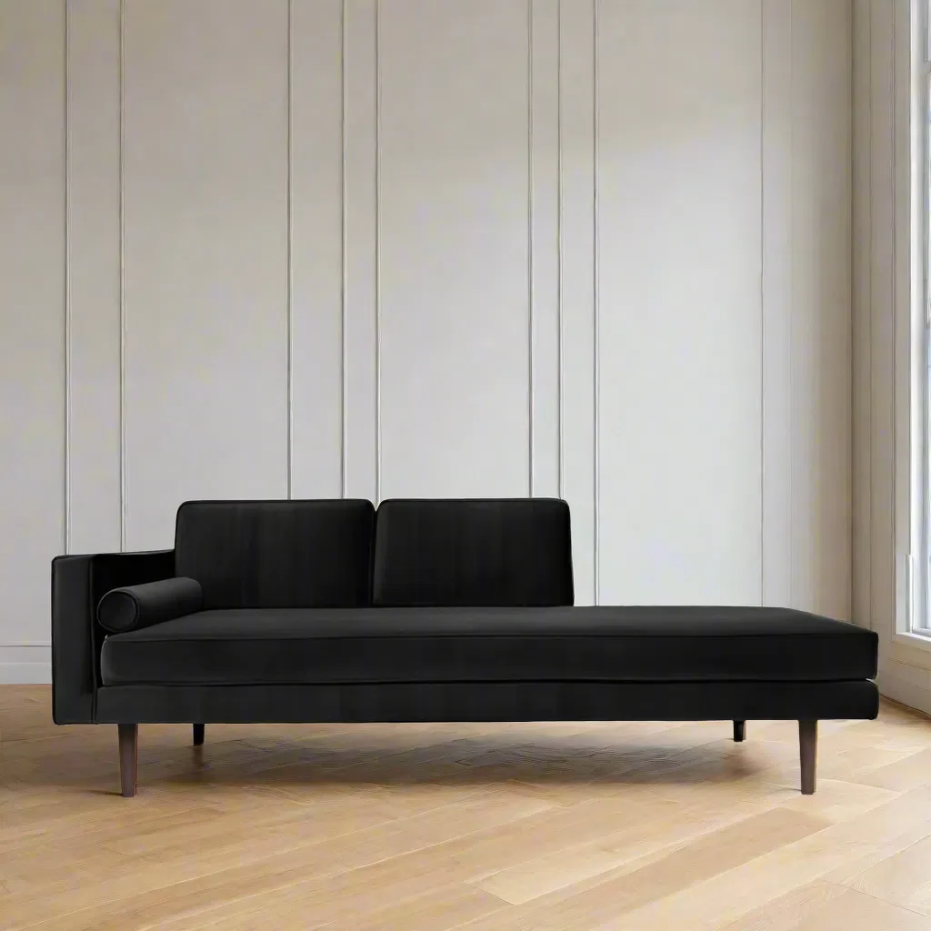 Broste Copenhagen Wind Velvet Chaise Longue In Black, Left Sided - Image 2