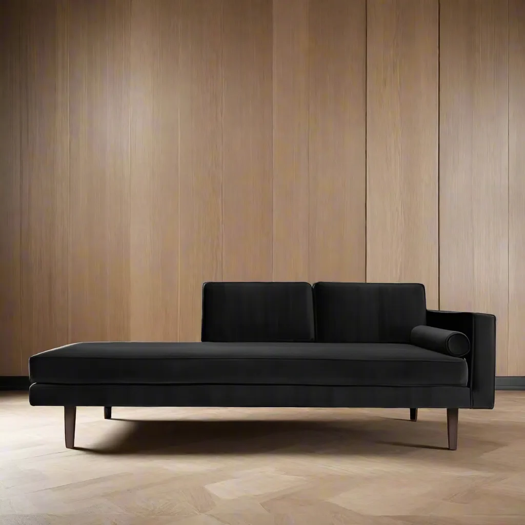 Broste Copenhagen Wind Velvet Chaise Longue In Black, Right Sided - Image 2