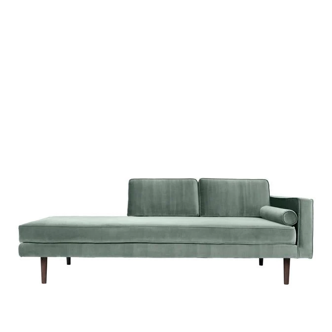 Broste Copenhagen Wind Velvet Chaise Longue In Chinoise Green Velvet, Right Sided
