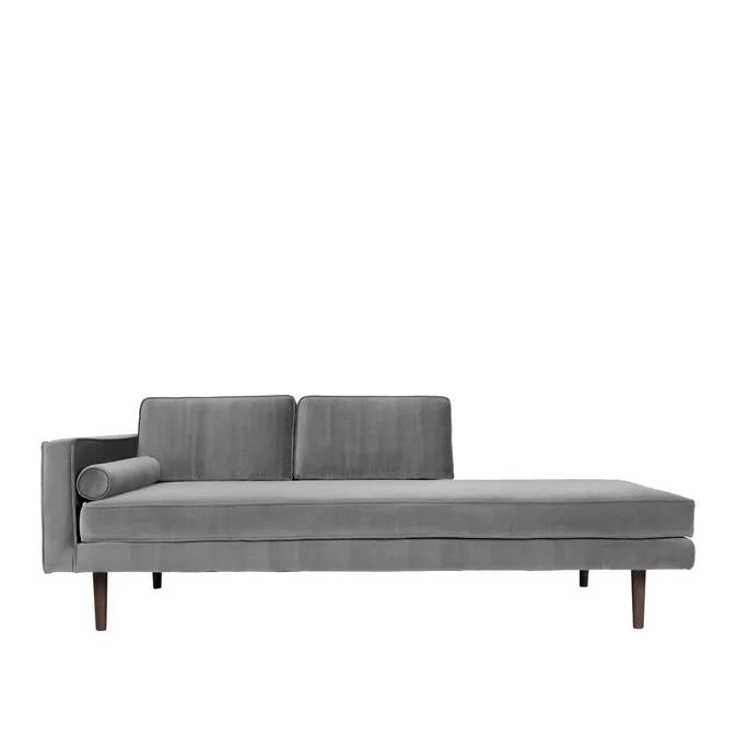Broste Copenhagen Wind Velvet Chaise Longue In Drizzle Grey Velvet, Left Sided