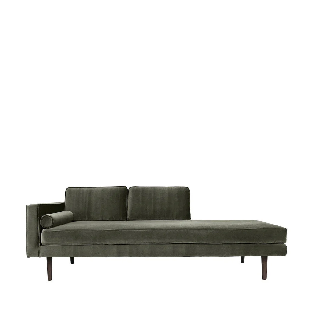 Broste Copenhagen Wind Velvet Chaise Longue In Grape Leaf Grey, Left Sided