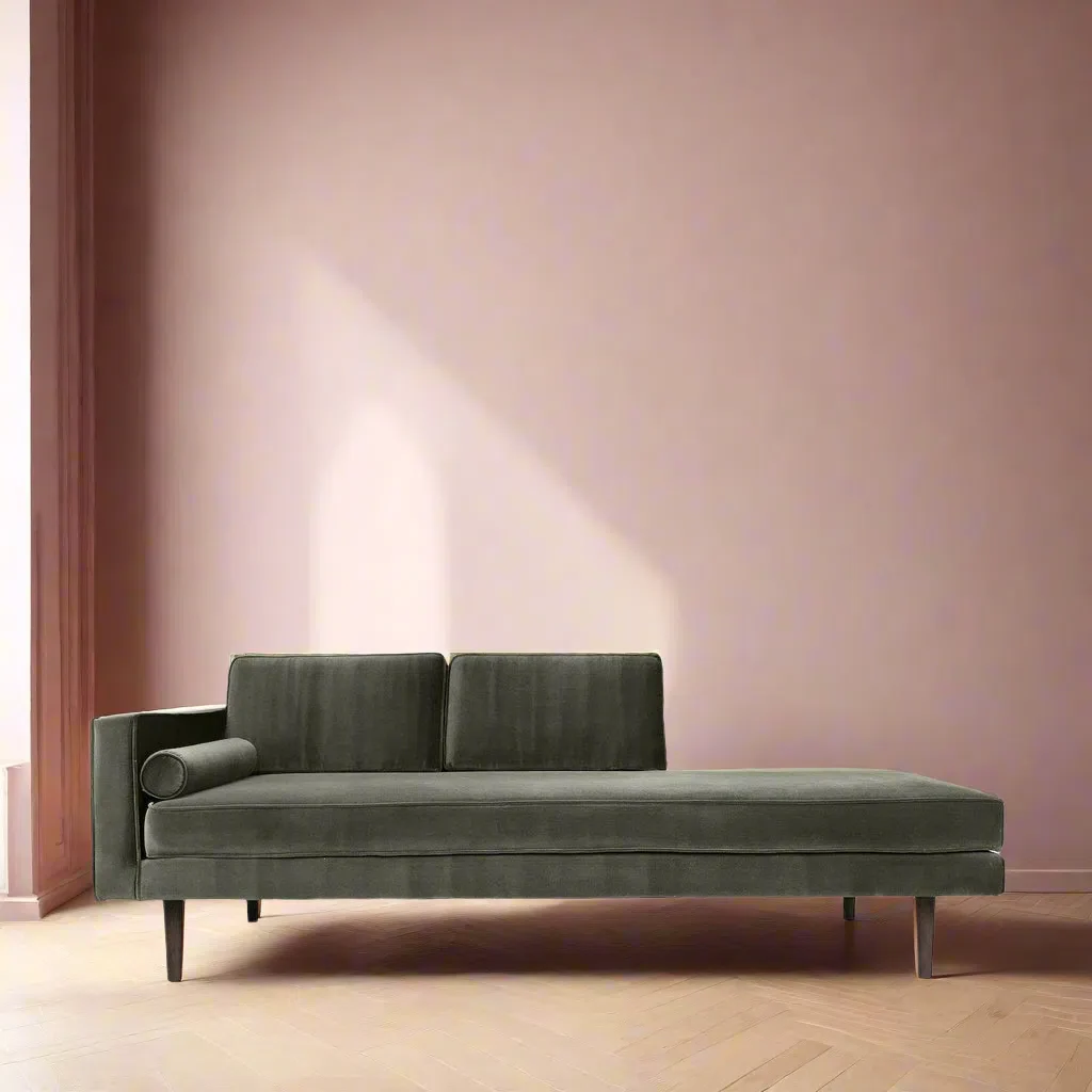 Broste Copenhagen Wind Velvet Chaise Longue In Grape Leaf Grey, Left Sided - Image 2