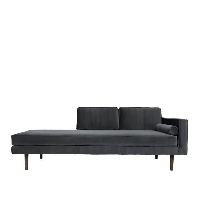 Broste Copenhagen Wind Velvet Chaise Longue In Magnet Grey, Right Sided