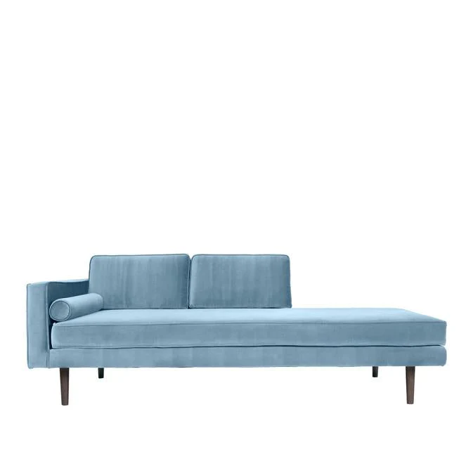 Broste Copenhagen Wind Velvet Chaise Longue In Pastel Blue, Left Sided