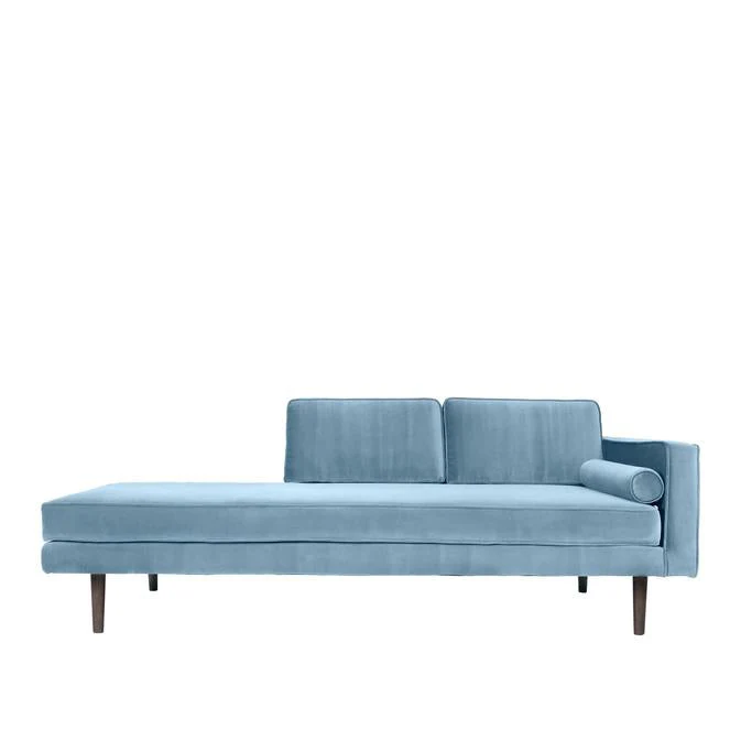 Broste Copenhagen Wind Velvet Chaise Longue In Pastel Blue, Right Sided