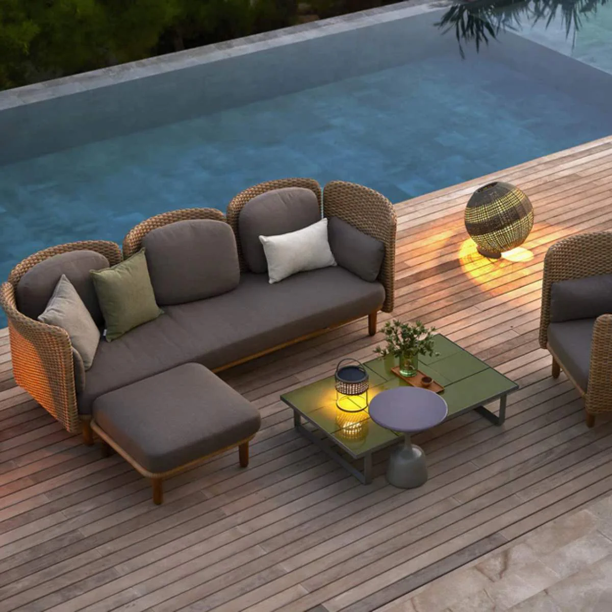 Cane-line Arch 3-Seater Sofa w/ Low Arm/Backrest & Chaise Lounge - Image 2
