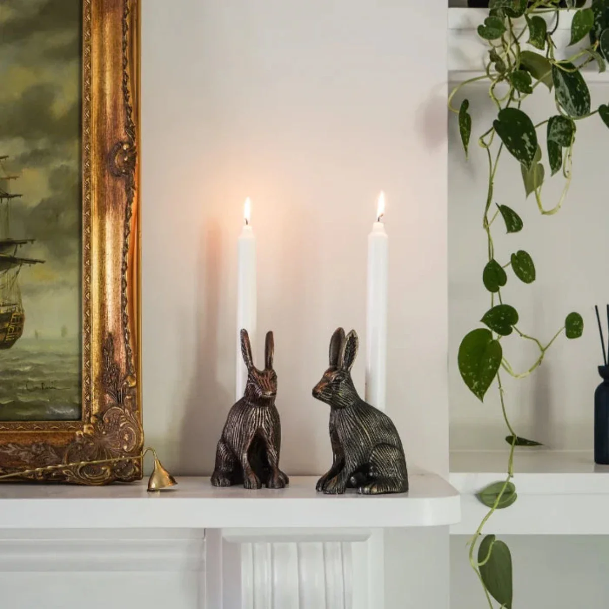 Ivyline Cast Aluminium Hare Candle Holder Antique Copper - Image 2