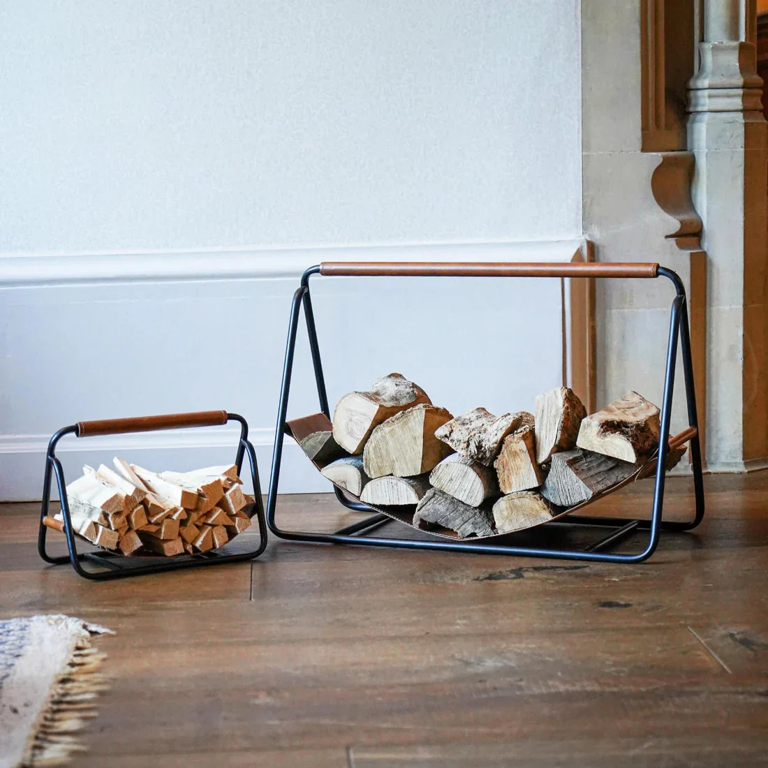 Ivyline Hanging Leather Kindling Holder in Black - Image 2