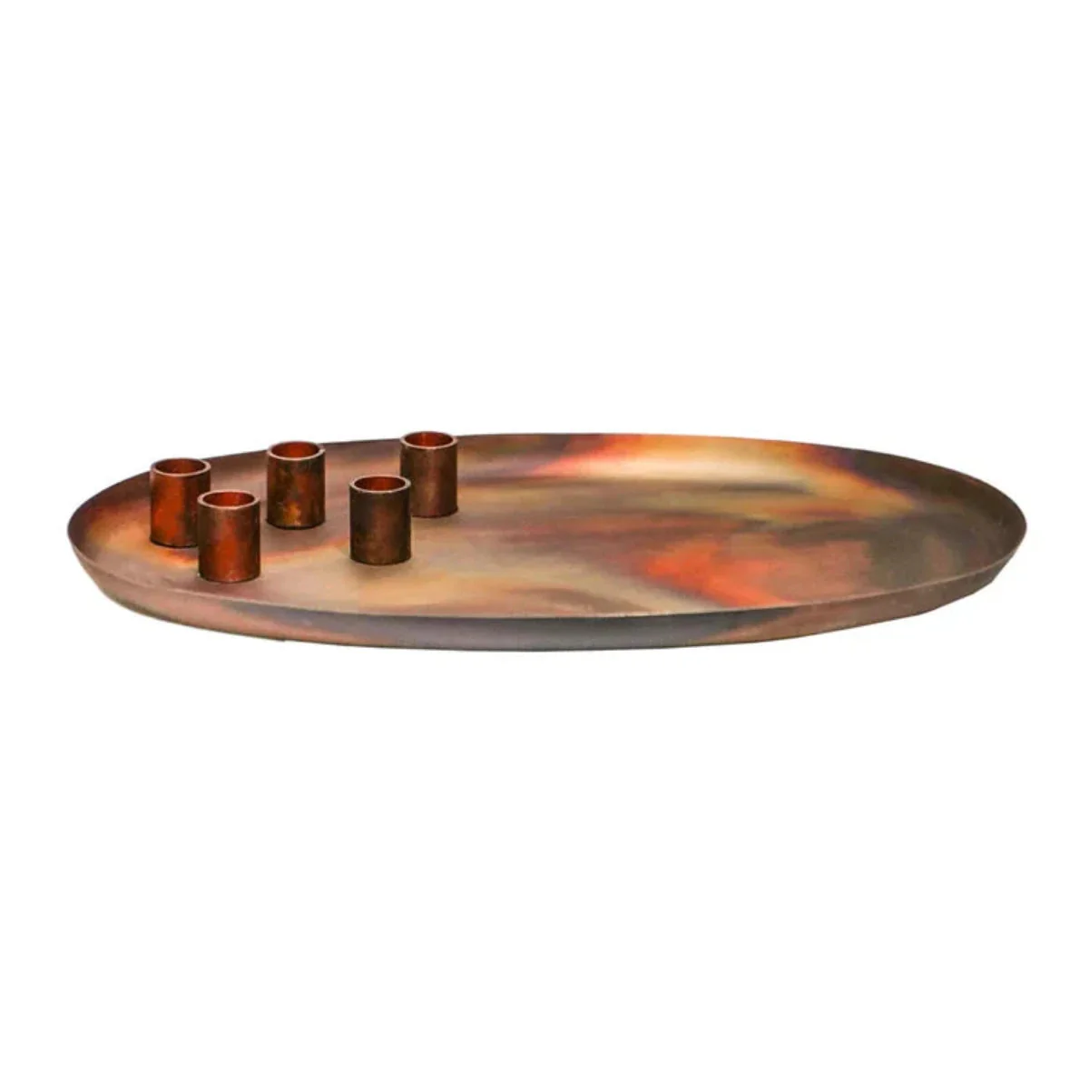 Ivyline Copper Oval Centrepiece Metal with Magnetic Candle Holders