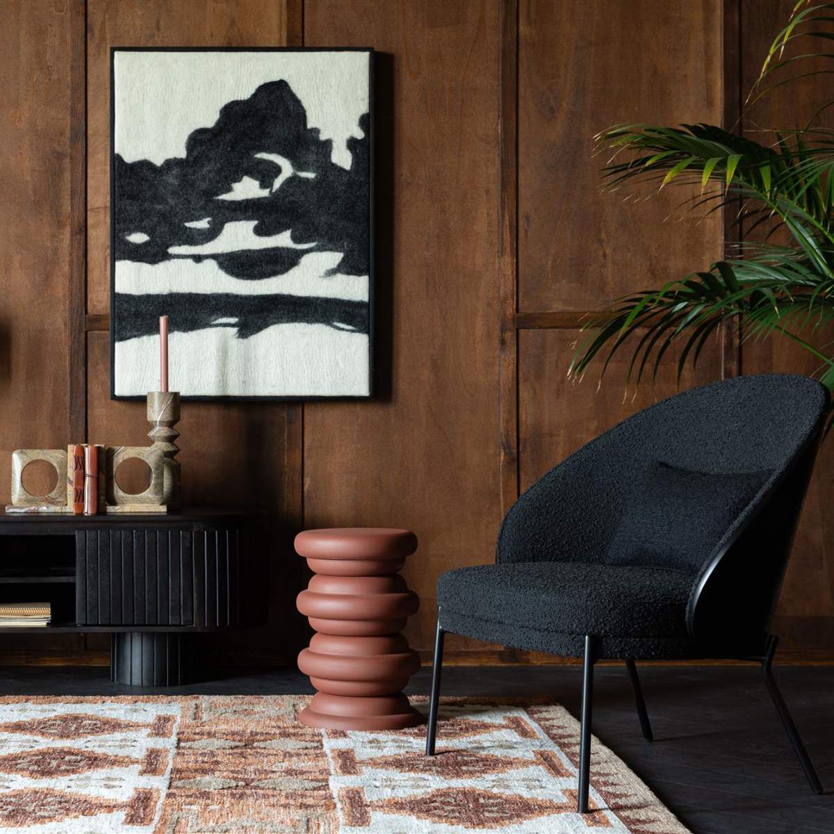 Dutch Bone Lounge Chair Rodin Bouclé Black - Image 12