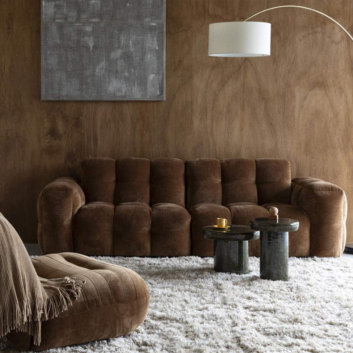 Dutch Bone Sofa Hackman 3-Seater Velours Cognac - Image 9