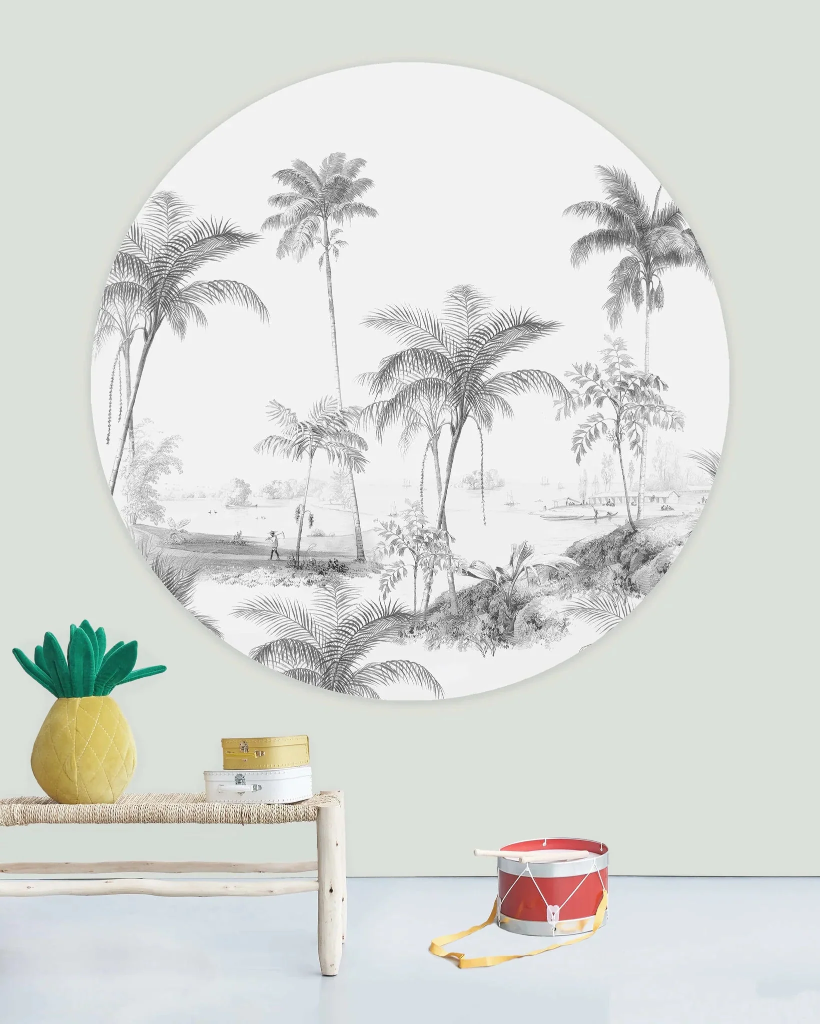 Creative Lab Amsterdam Exotic Palms Black & White Wallpaper Circle Mural - Image 2