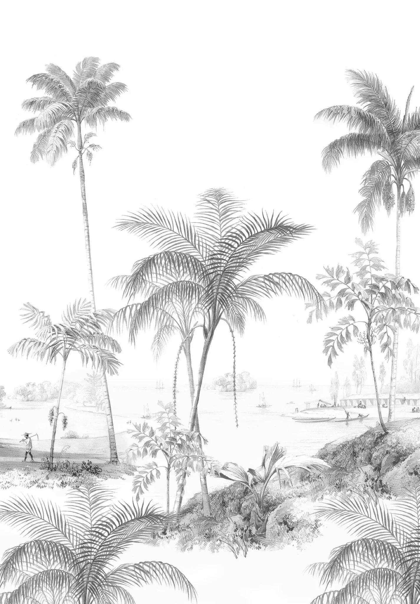 Creative Lab Amsterdam Exotic Palms Black & White Wallpaper Circle Mural - Image 3