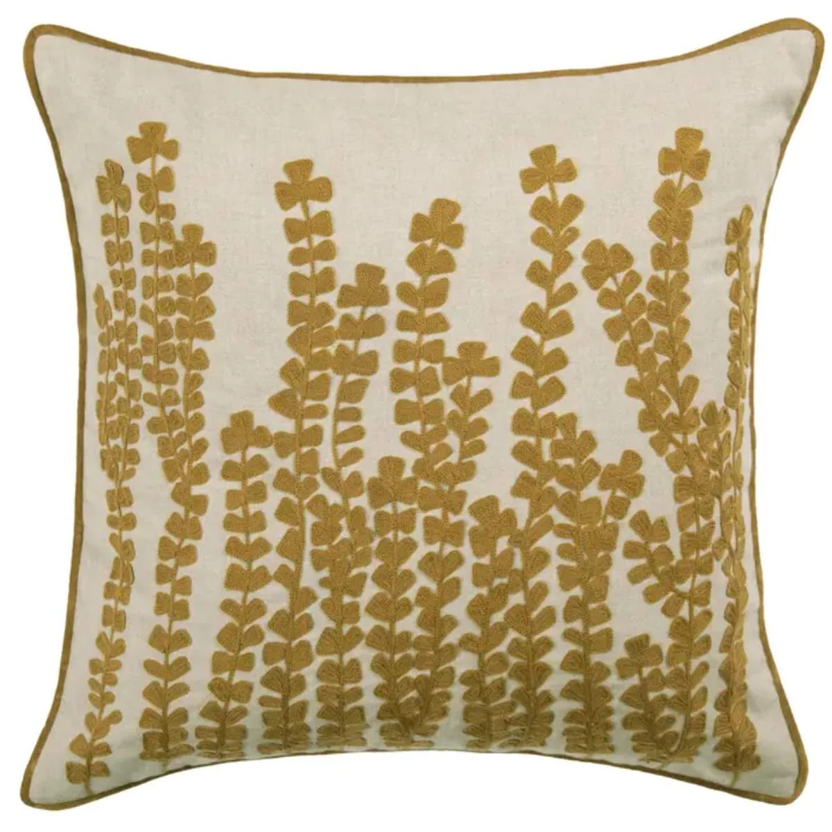 Faire Herb Embroidered Cushion Mustard
