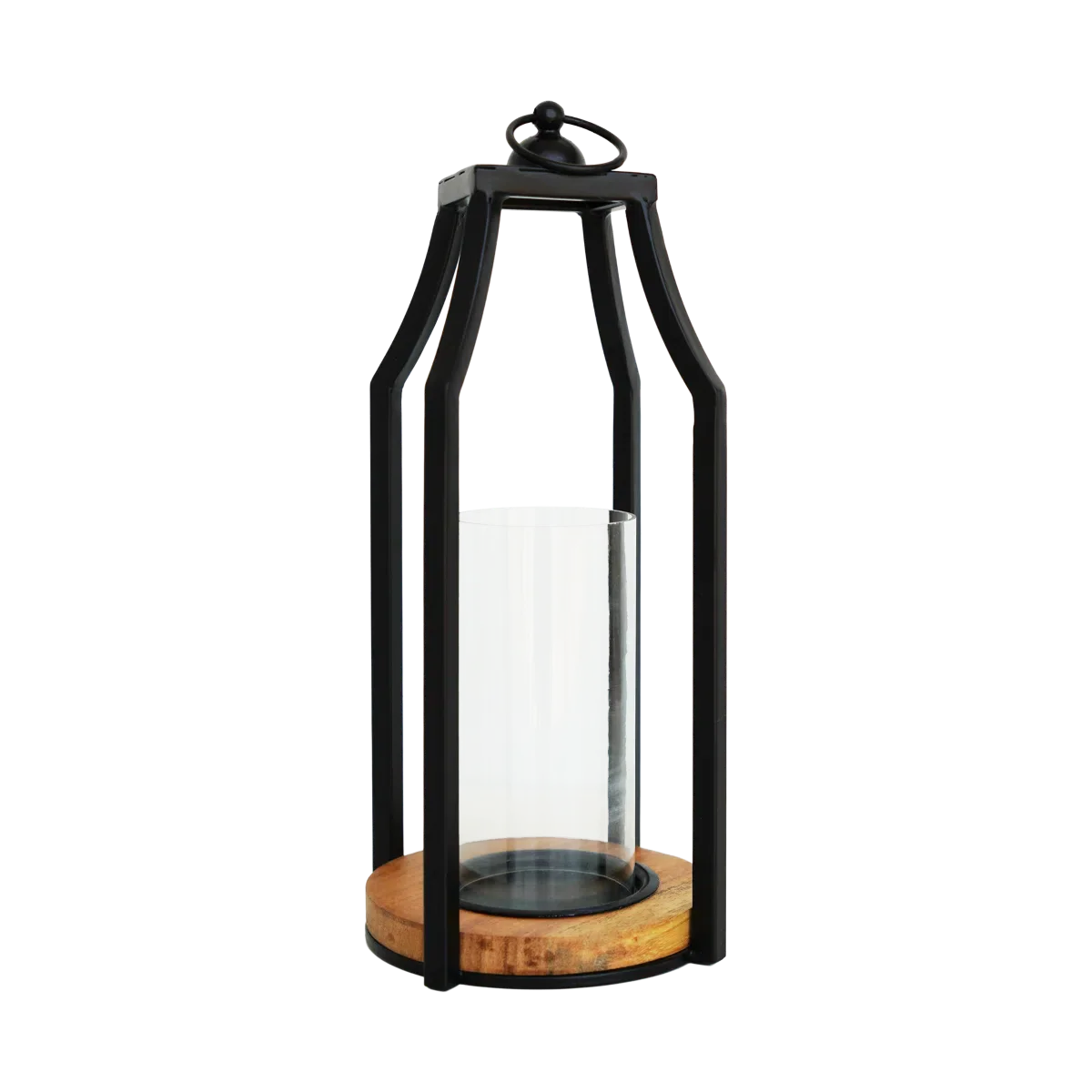 Ivyline Black Felicity Circular Base Lantern in Acacia Wood - Image 3