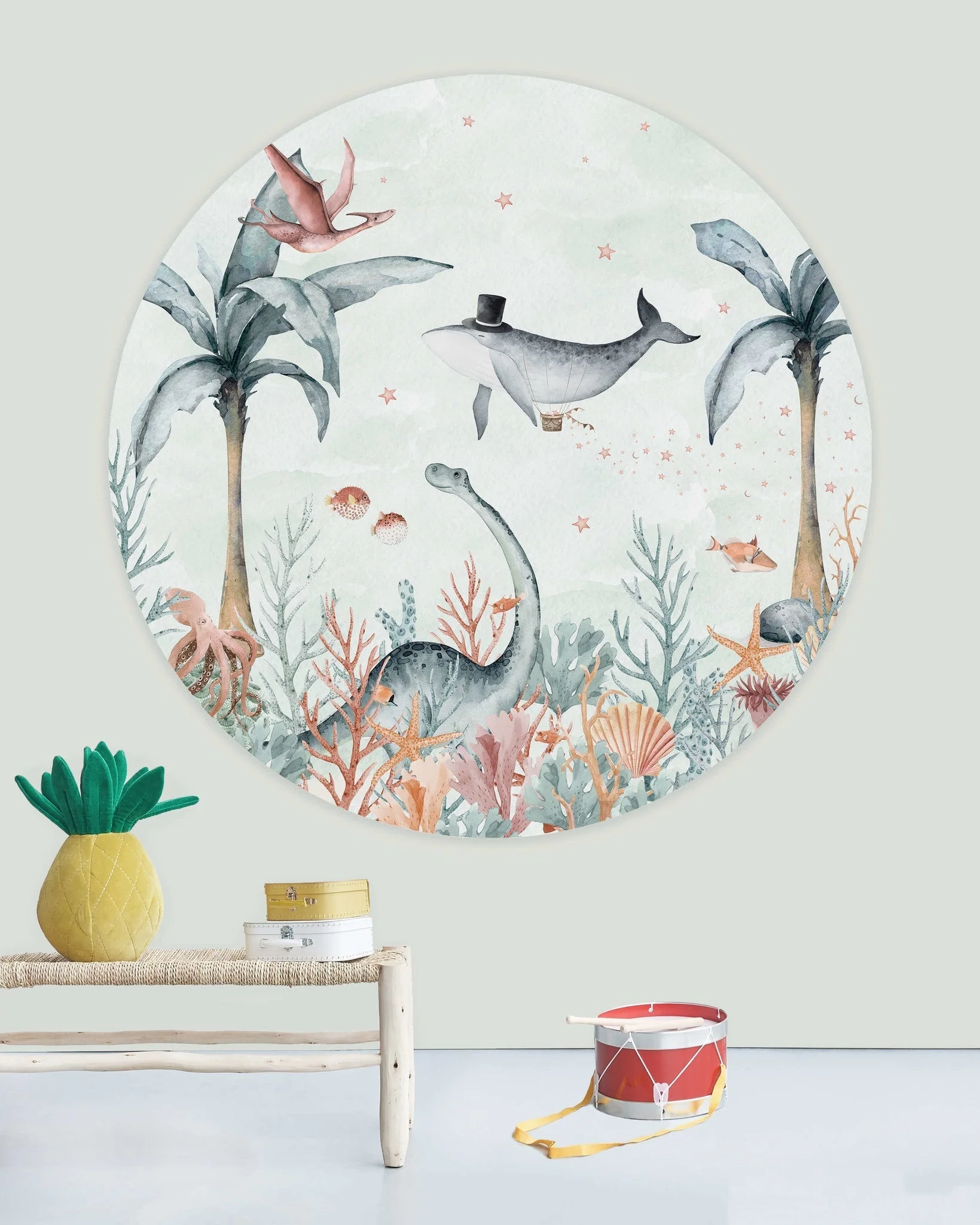 Creative Lab Amsterdam Flying Whale Wallpaper Circle Mural - Image 2