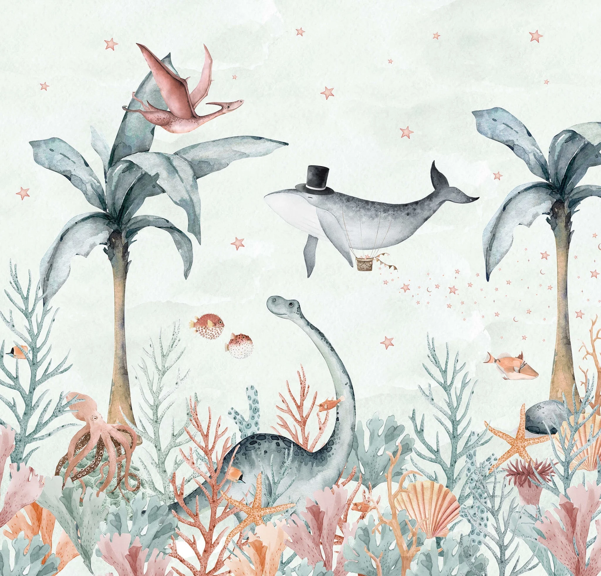 Creative Lab Amsterdam Flying Whale Wallpaper Circle Mural - Image 3