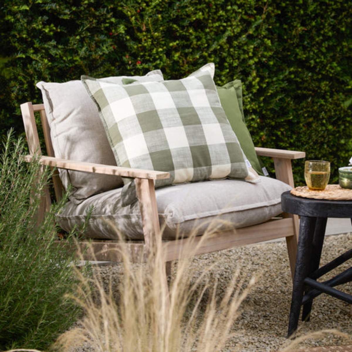 Furn Chesil Check 100% Cotton Outdoor Cushion Moss - Image 5