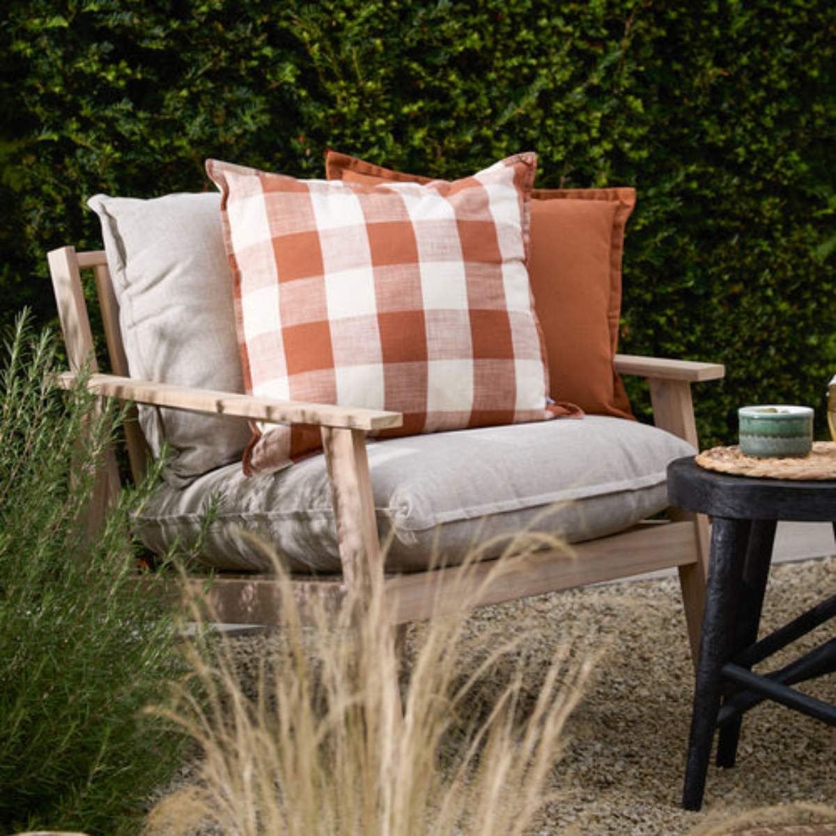 Furn Chesil Check 100% Cotton Outdoor Cushion Pecan - Image 4