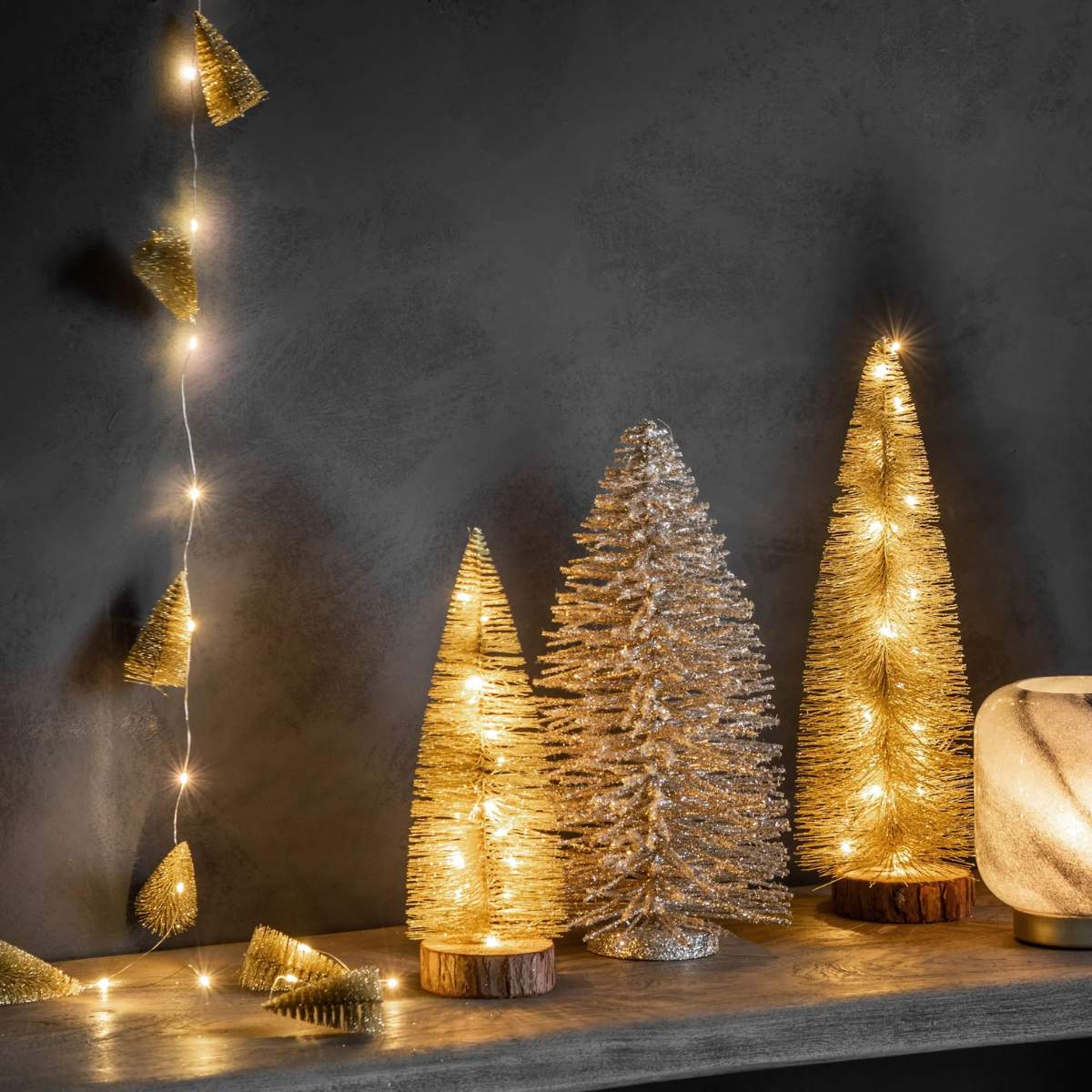 Gallery Direct Brush Tree Garland 15 LED Lights Gold - Image 5