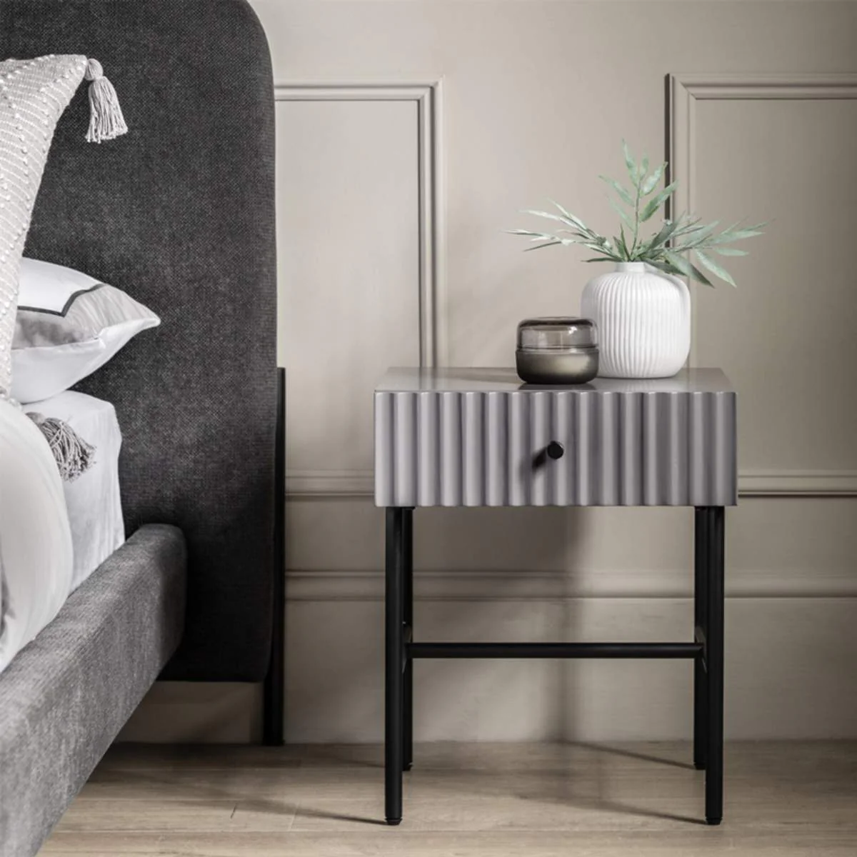 Gallery Direct Buckhurst 1 Drawer Bedside Grey 400x400x500mm - Image 7
