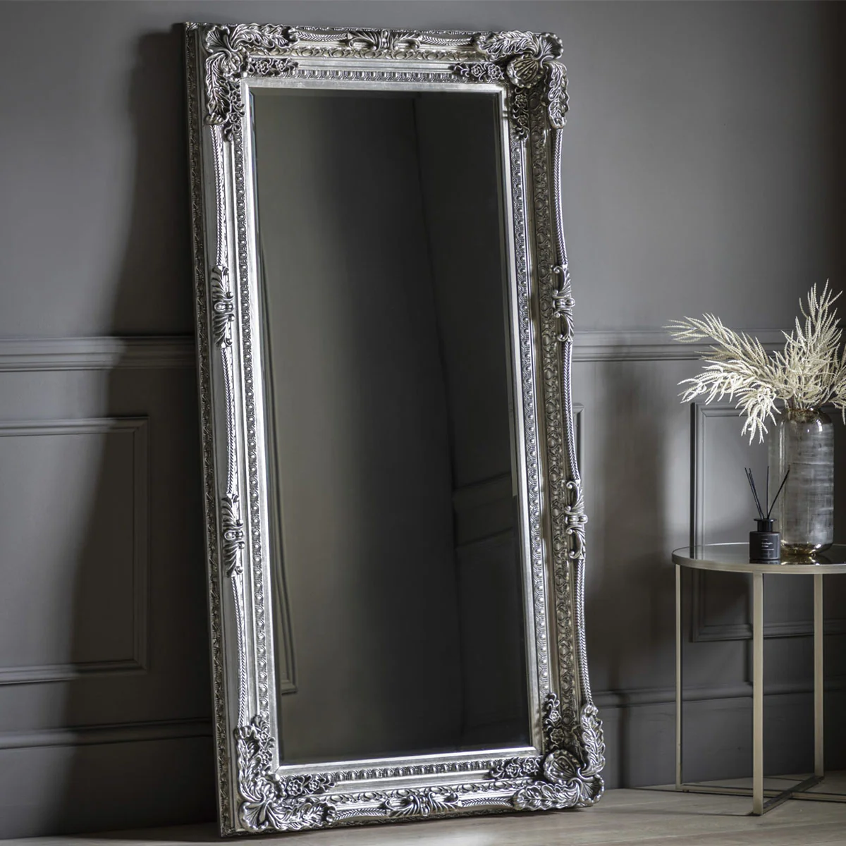 Gallery Direct Carved Louis Leaner Mirror Silver 1755x895mm - Image 2