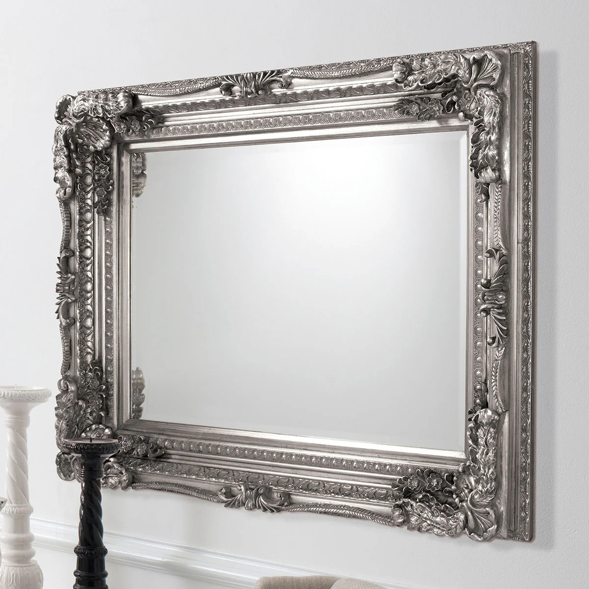 Gallery Direct Carved Louis Mirror Silver 1190x890mm - Image 4